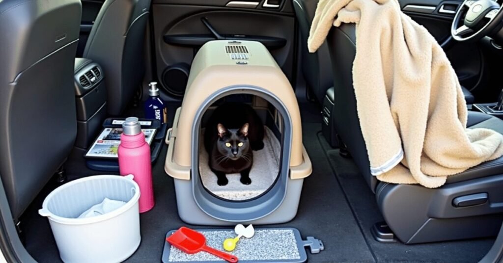 Traveling with a litter box setup to maintain Litter Box Mastery on the go.