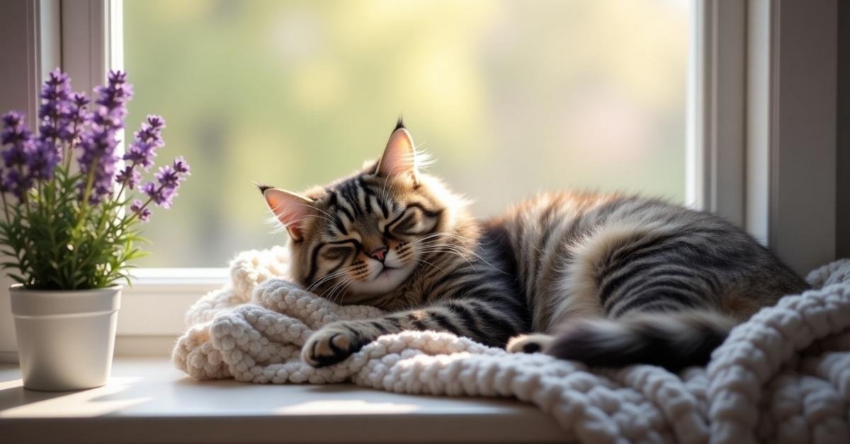 A cat looking toward camera in warm light