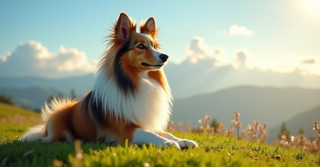Shetland Sheepdog on grassy hill – medium sized dog breed